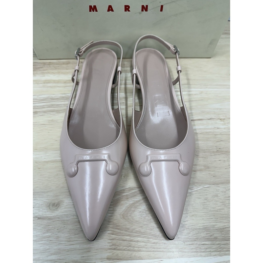 MARNI Women's 40 US 10 Trunkaroo Leather Pointed Toe Slingback Flats Rose Pink - Picture 6 of 12